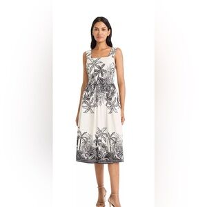Maggy London Monochrome Palm Print Midi Dress